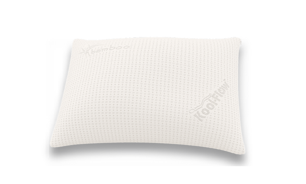 A white Tempflow Glacier SupremeSerene Pillow with a zipper, showcasing its shredded memory foam and bamboo cover texture.